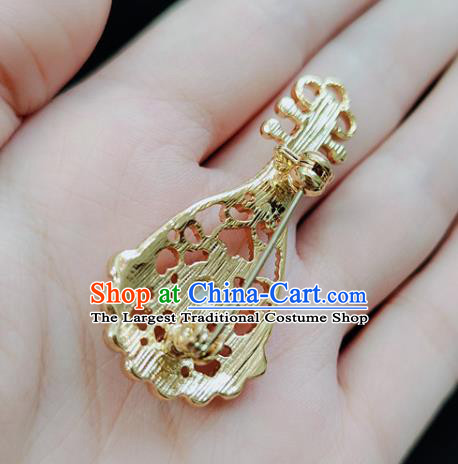 Top Handmade Golden Lute Brooch Jewelry Accessories Red Crystal Breastpin