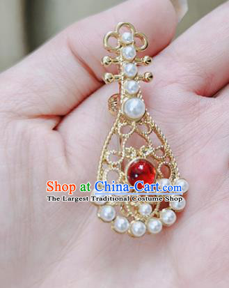 Top Handmade Golden Lute Brooch Jewelry Accessories Red Crystal Breastpin