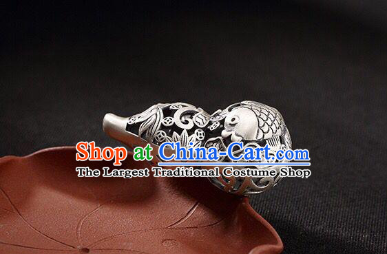 Handmade China Carving Carp Pendant Accessories Classical Cheongsam Silver Gourd Necklace Jewelry