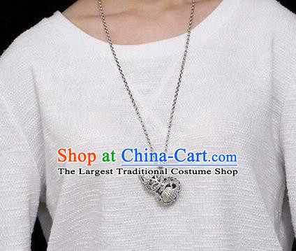 Handmade China Carving Carp Pendant Accessories Classical Cheongsam Silver Gourd Necklace Jewelry