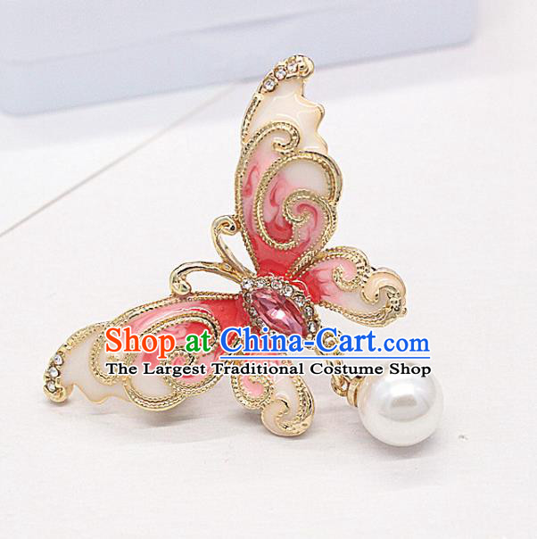 Top Baroque Enamel Pink Butterfly Brooch Court Jewelry Accessories Red Crystal Breastpin
