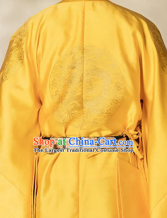China Ancient Emperor Golden Imperial Robe Traditional Ming Dynasty Majesty Monarch Historical Clothing for Men