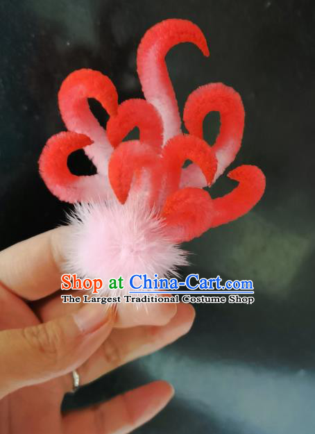 China Traditional Red Velvet Fox Hair Stick Handmade Ancient Princess Hairpin