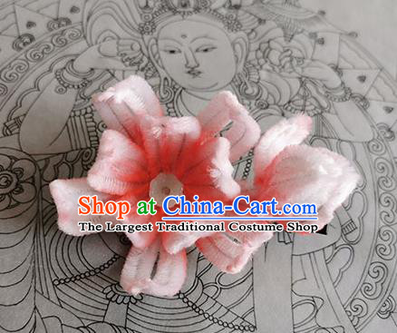 China Handmade Beijing Opera Lotus Hair Stick Traditional Ancient Ming Dynasty Pink Velvet Flowers Hairpin