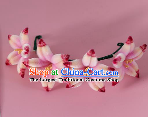 China Handmade Hanfu Velvet Flowers Hair Stick Traditional Ancient Palace Lady Hairpin