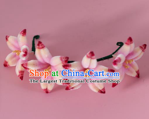 China Handmade Hanfu Velvet Flowers Hair Stick Traditional Ancient Palace Lady Hairpin