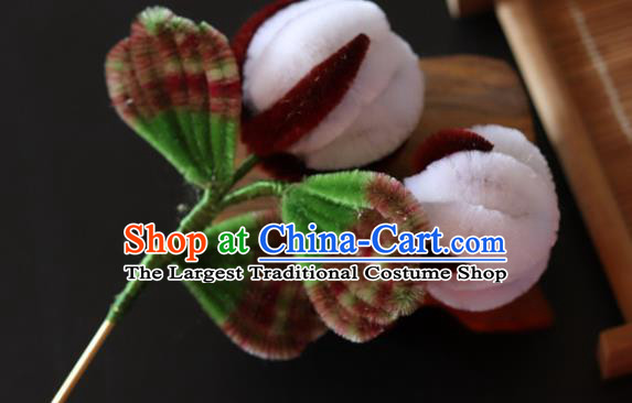 China Handmade Velvet Hair Stick Traditional Ancient Qing Dynasty Princess Cotton Hairpin