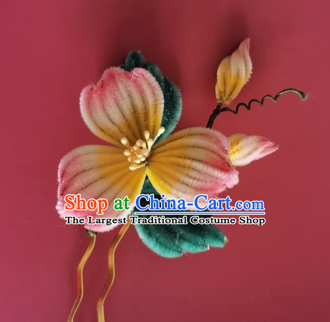 China Ancient Empress Hairpin Traditional Handmade Velvet Flowers Hair Stick