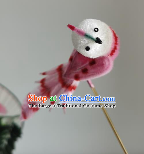 China Traditional Ancient Hanfu Hair Stick Handmade Pink Velvet Bird Hairpin