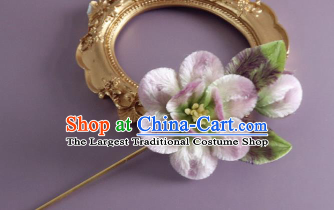 Traditional China Ancient Hanfu Hairpin Handmade Lilac Velvet Flowers Hair Accessories