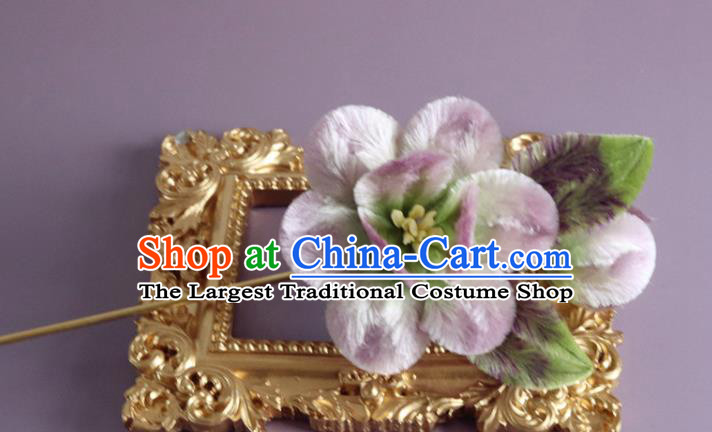 Traditional China Ancient Hanfu Hairpin Handmade Lilac Velvet Flowers Hair Accessories