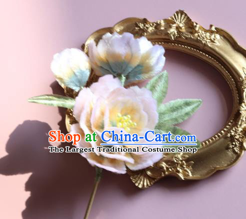 Handmade China Ancient Hanfu Flower Hairpin Traditional Pink Velvet Peach Blossom Hair Accessories
