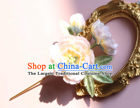 Handmade China Ancient Hanfu Flower Hairpin Traditional Pink Velvet Peach Blossom Hair Accessories