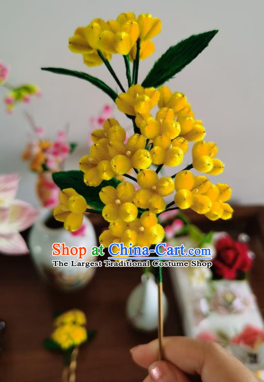 Handmade China Traditional Ancient Hanfu Yellow Flowers Hairpin Velvet Osmanthus Hair Accessories