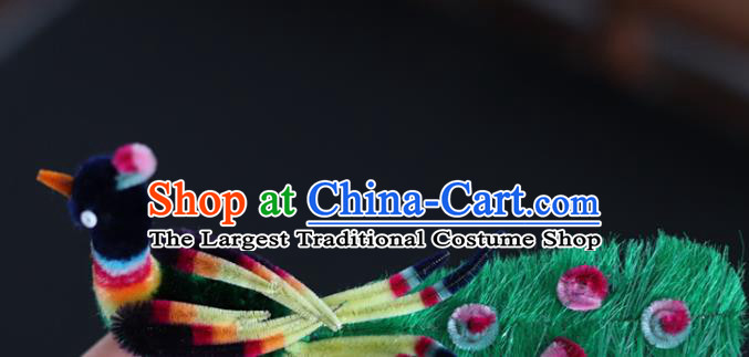 China Ancient Hanfu Velvet Hair Stick Traditional Handmade Peacock Hairpin