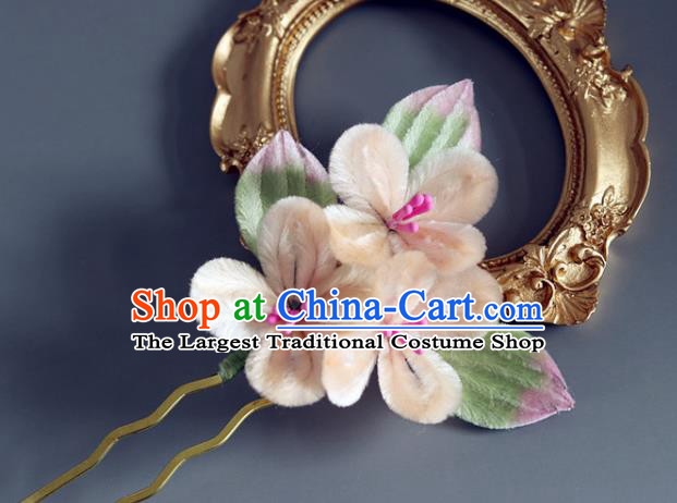 Handmade China Traditional Hanfu Hair Accessories Ancient Champagne Velvet Flowers Hairpin