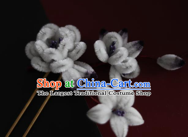 Handmade China Ancient Grey Velvet Plum Blossom Hairpin Traditional Hanfu Flowers Hair Accessories