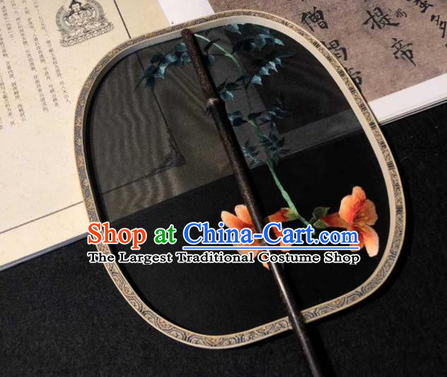 China Traditional Black Silk Palace Fan Embroidered Fan Song Dynasty Palace Lady Fans