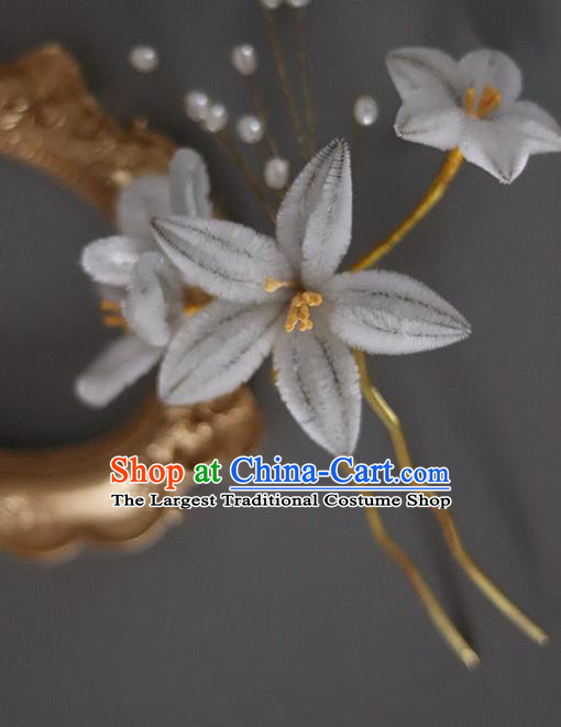 Handmade China Ancient Court Lady Grey Velvet Flowers Hairpin Traditional Qing Dynasty Hair Accessories Palace Hair Stick