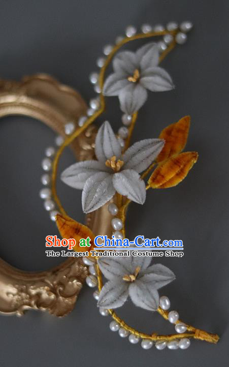 Handmade China Traditional Qing Dynasty Hair Accessories Palace Hair Stick Ancient Court Lady Grey Velvet Flowers Hairpin