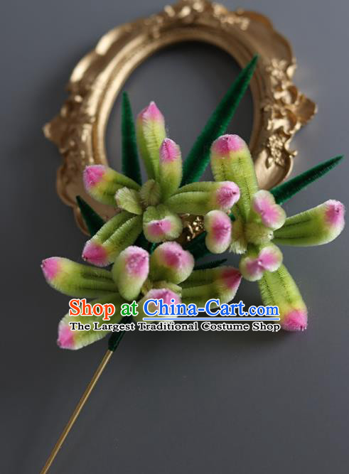 China Traditional Handmade Hair Accessories Ancient Hanfu Green Velvet Orchid Hairpin