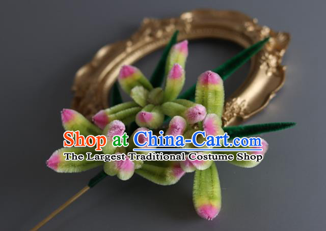 China Traditional Handmade Hair Accessories Ancient Hanfu Green Velvet Orchid Hairpin