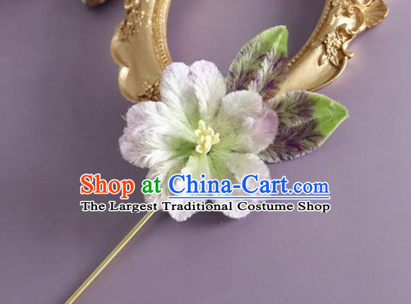 Traditional China Handmade Velvet Flower Hair Accessories Ancient Hanfu Lilac Velvet Hairpin