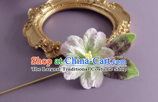 Traditional China Handmade Velvet Flower Hair Accessories Ancient Hanfu Lilac Velvet Hairpin