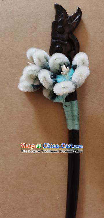 China Classical Hanfu Ebony Hair Stick Traditional Ancient Court Lady Velvet Plum Blossom Hairpin