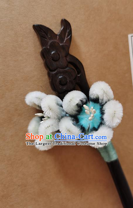 China Classical Hanfu Ebony Hair Stick Traditional Ancient Court Lady Velvet Plum Blossom Hairpin