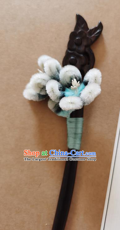 China Classical Hanfu Ebony Hair Stick Traditional Ancient Court Lady Velvet Plum Blossom Hairpin