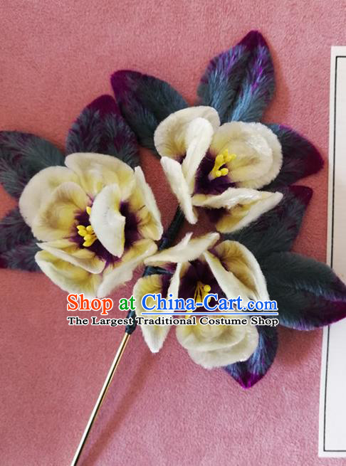 China Classical Hanfu Velvet Flowers Hairpin Traditional Ancient Palace Lady Yellow Plum Hair Stick