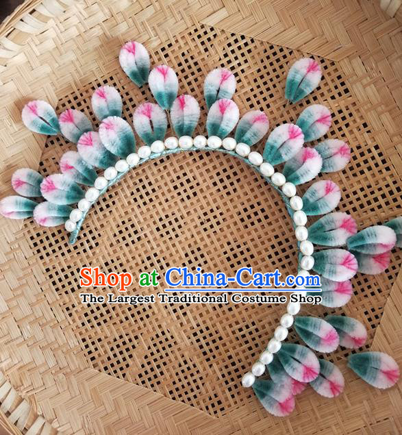 China Traditional Ancient Velvet Flowers Hair Crown Classical Hanfu Pearls Hairpin