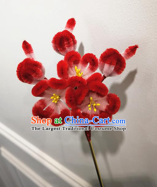 China Traditional Ancient Princess Flowers Hair Stick Classical Hanfu Red Velvet Plum Blossom Hairpin