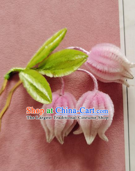 China Handmade Convallaria Hair Stick Traditional Hanfu Hair Accessories Classical Cheongsam Pink Velvet Flowers Hairpin