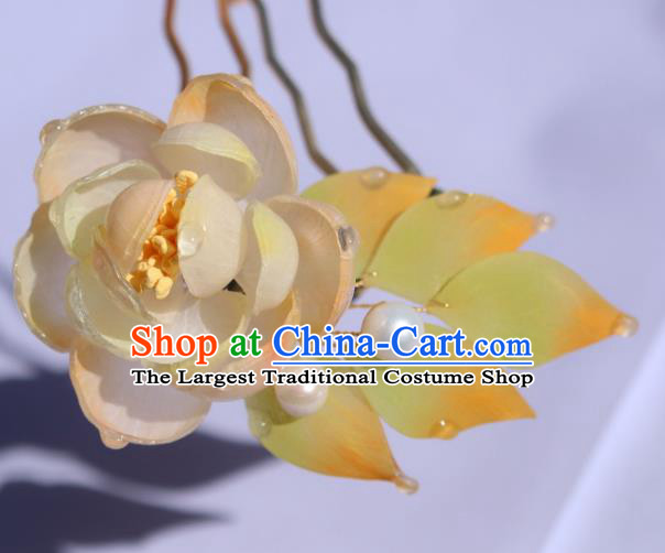 China Classical Hanfu Camellia Hairpin Traditional Ancient Imperial Consort Hair Comb