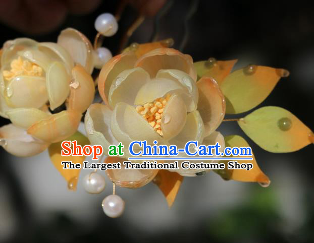 China Traditional Ancient Imperial Consort Hair Comb Classical Hanfu Camellia Hairpin