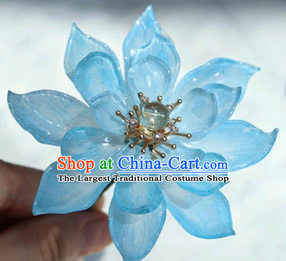 China Traditional Hanfu Blue Lotus Hair Stick Classical Cheongsam Hairpin