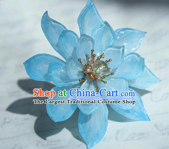 China Traditional Hanfu Blue Lotus Hair Stick Classical Cheongsam Hairpin