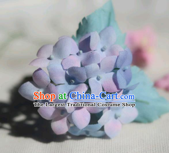 China Traditional Hanfu Silk Flowers Hair Stick Classical Cheongsam Blue Hydrangea Hairpin