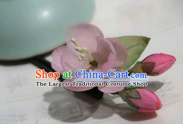 China Classical Cheongsam Pink Begonia Hairpin Traditional Hanfu Silk Flowers Wood Hair Stick