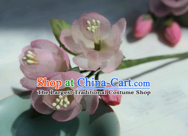 China Classical Cheongsam Pink Begonia Hairpin Traditional Hanfu Silk Flowers Wood Hair Stick