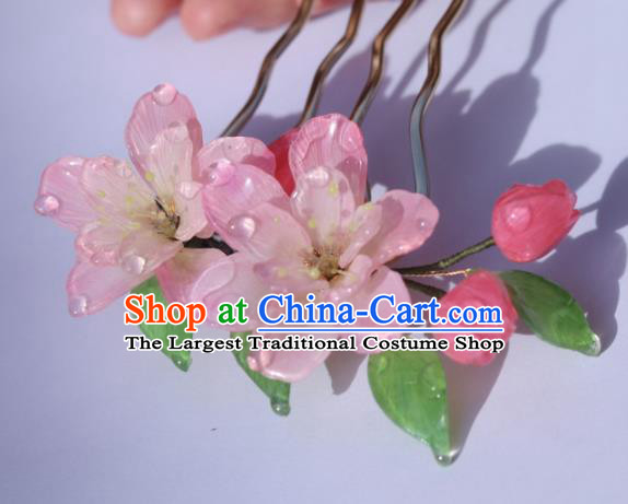 China Classical Hanfu Flowers Hairpin Traditional Ancient Princess Pink Begonia Hair Comb
