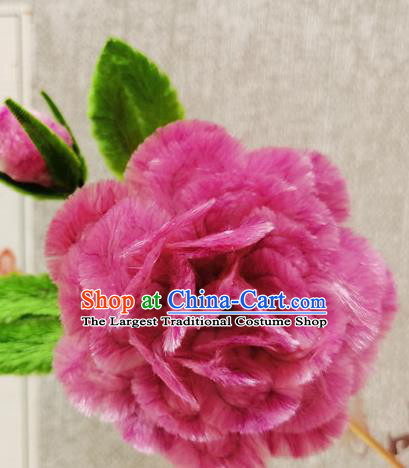 China Handmade Rosy Velvet Peony Hair Stick Traditional Hanfu Hair Accessories Classical Cheongsam Flower Hairpin