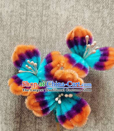 China Handmade Hair Stick Traditional Hanfu Hair Accessories Classical Velvet Flowers Hairpin
