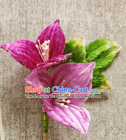 China Traditional Cheongsam Purple Velvet Hairpin Handmade Hair Accessories Classical Flowers Hair Stick