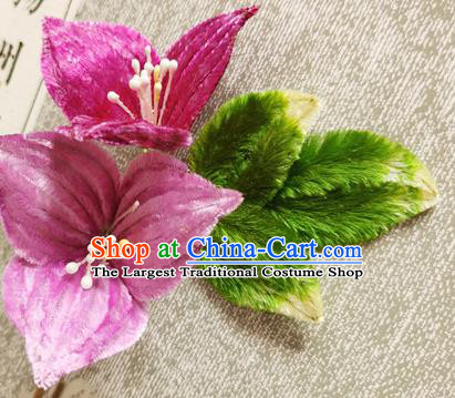 China Traditional Cheongsam Purple Velvet Hairpin Handmade Hair Accessories Classical Flowers Hair Stick