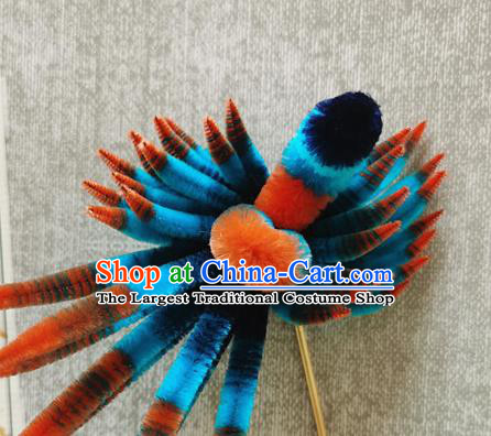 China Classical Blue Phoenix Hair Stick Traditional Cheongsam Velvet Hairpin Handmade Hair Accessories