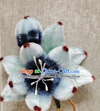 China Classical Blue Jasmine Flowers Hair Stick Handmade Hair Accessories Traditional Cheongsam Velvet Hairpin