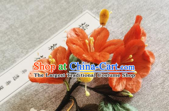 China Traditional Cheongsam Velvet Hairpin Handmade Hair Accessories Classical Red Flowers Hair Stick